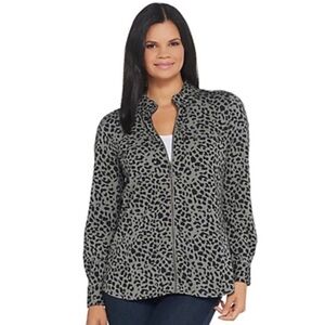 Belle by Kim Gravel Tripleluxe Animal Print Zip Up Long Sleeve Shirt 2x